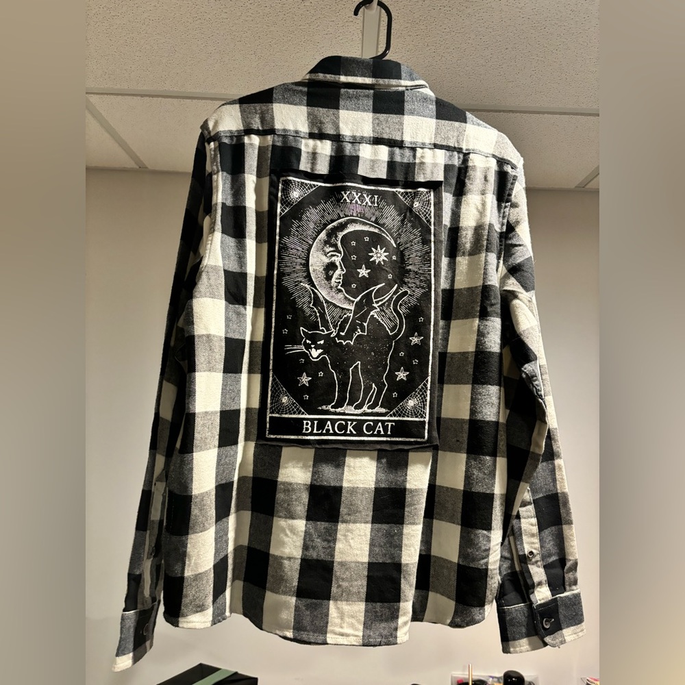 One of a kind flannel with tarot patchwork